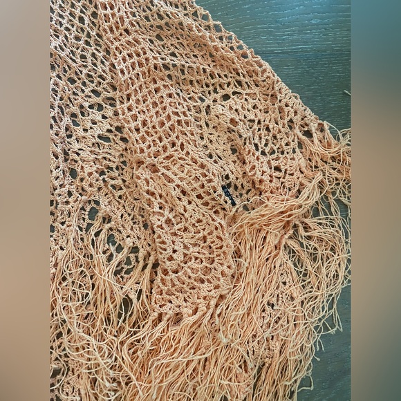 New BCBGMAXAZRIA Vintage 90s Y2K Hand Crochet Fringe Orange Poncho Kimono Retro - Picture 4 of 7